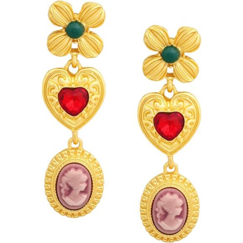 Colorful Byzantine-Inspired Dangle Earrings | Cameo Heart Flower Statement Drops